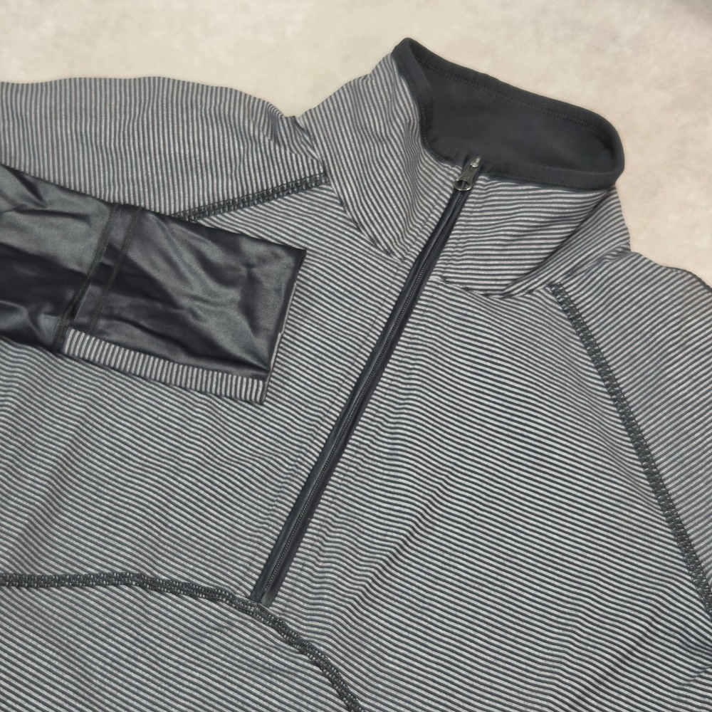 Lululemon Kriss Cross Tonka Grey Black Striped 1/2 Zip Pullover Ruched Top Sz 8